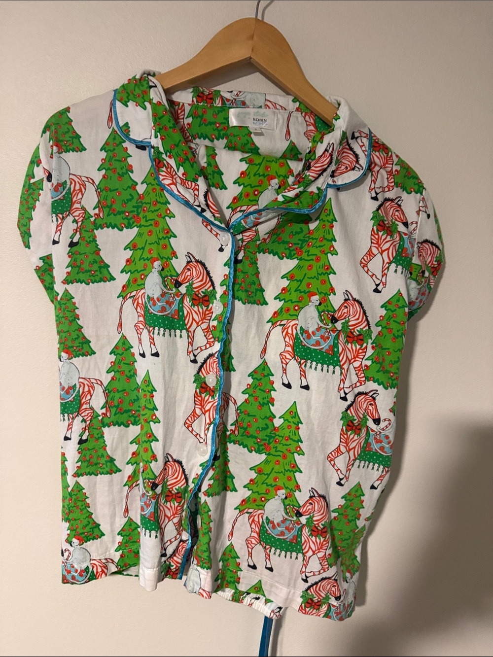 Holiday Horse & Tree Short Sleeve Pajama Set - Green/White